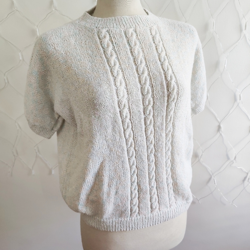 Vintage Cable Knit Sweater • Rainbow Cotton Candy Fibers • Like New • Med/Large